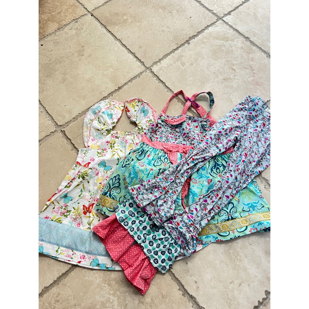 Matilda Jane Girls Size 8 Butterfly Floral Dress and Ruffle Leggings 3pc Set LOT